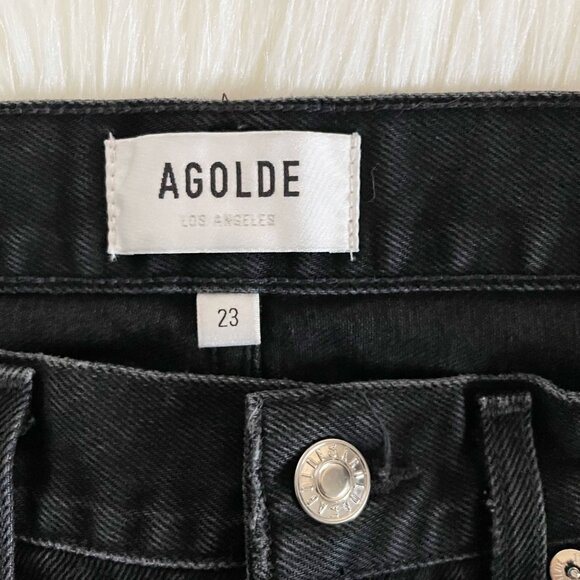 AGOLDE Black Distortion Wash Cherie High Rise Distressed Straight Denim Jeans - Picture 6 of 8